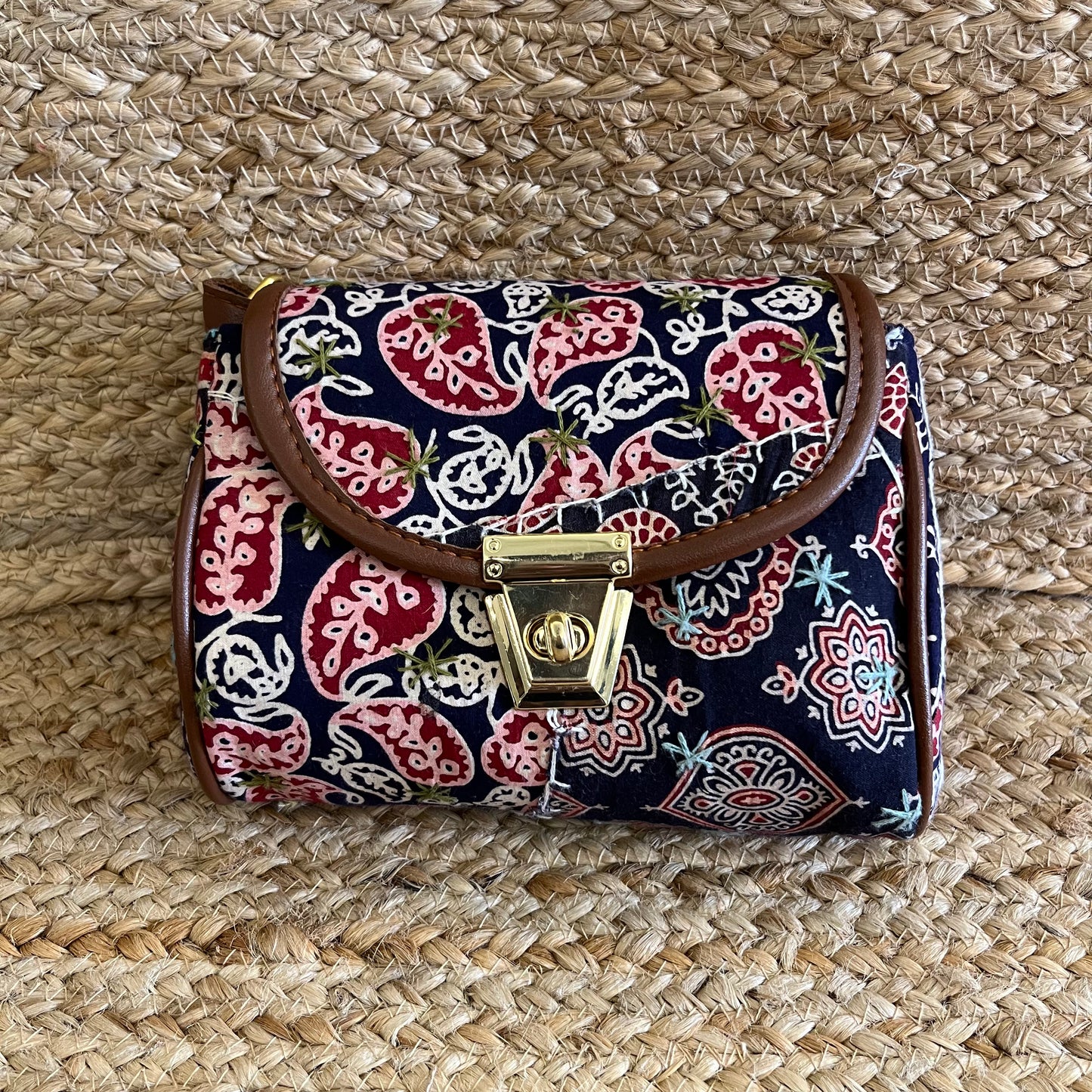 Blue Handblock Printed Vegan Leather Sling Bag
