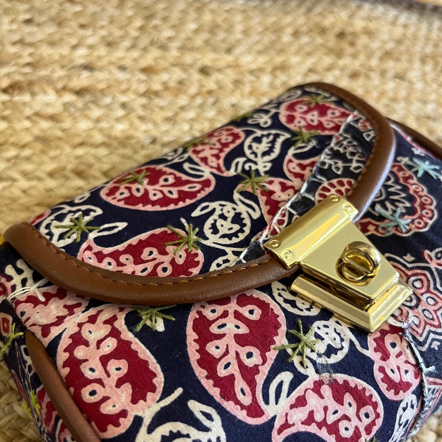 Blue Handblock Printed Vegan Leather Sling Bag
