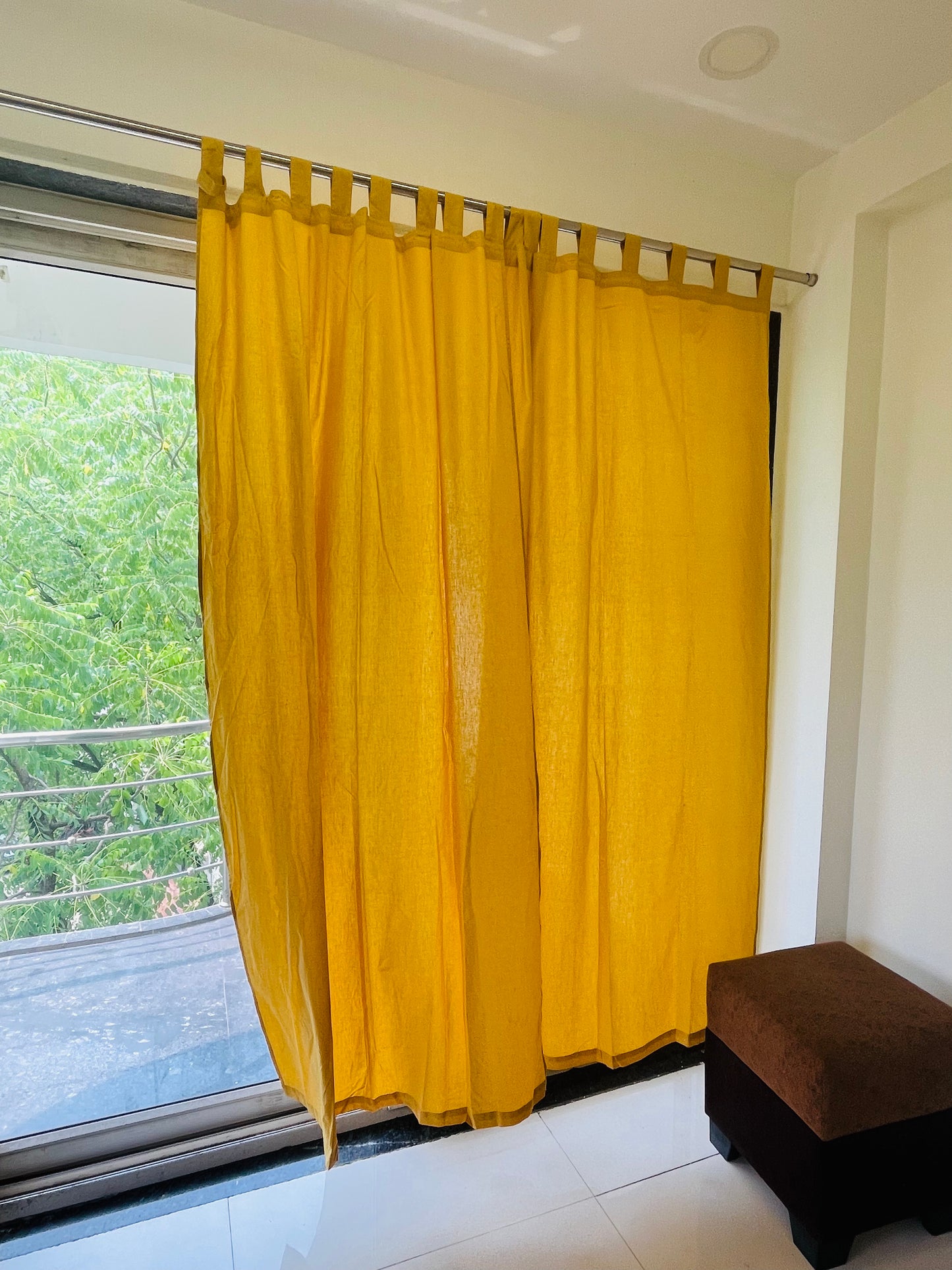 Cotton Solid Yellow Curtains (Set of 2)