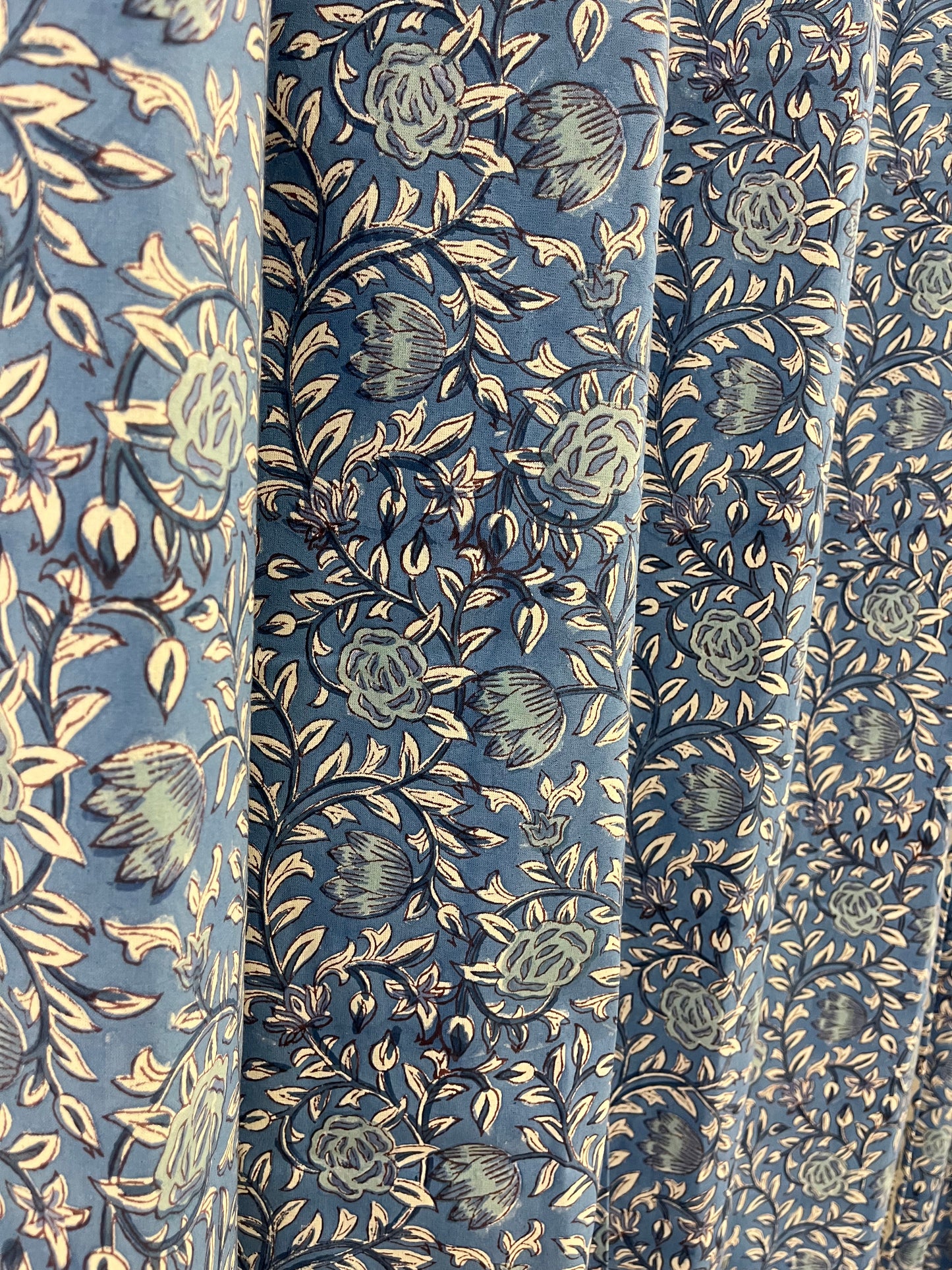 Handblock Blue Curtain Set of 2 (7 Feet)