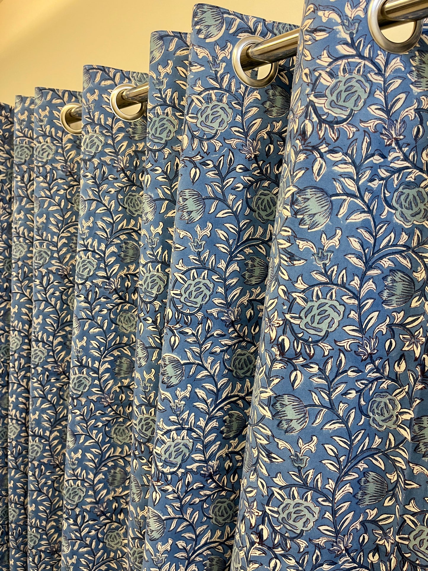 Handblock Blue Curtain Set of 2 (7 Feet)
