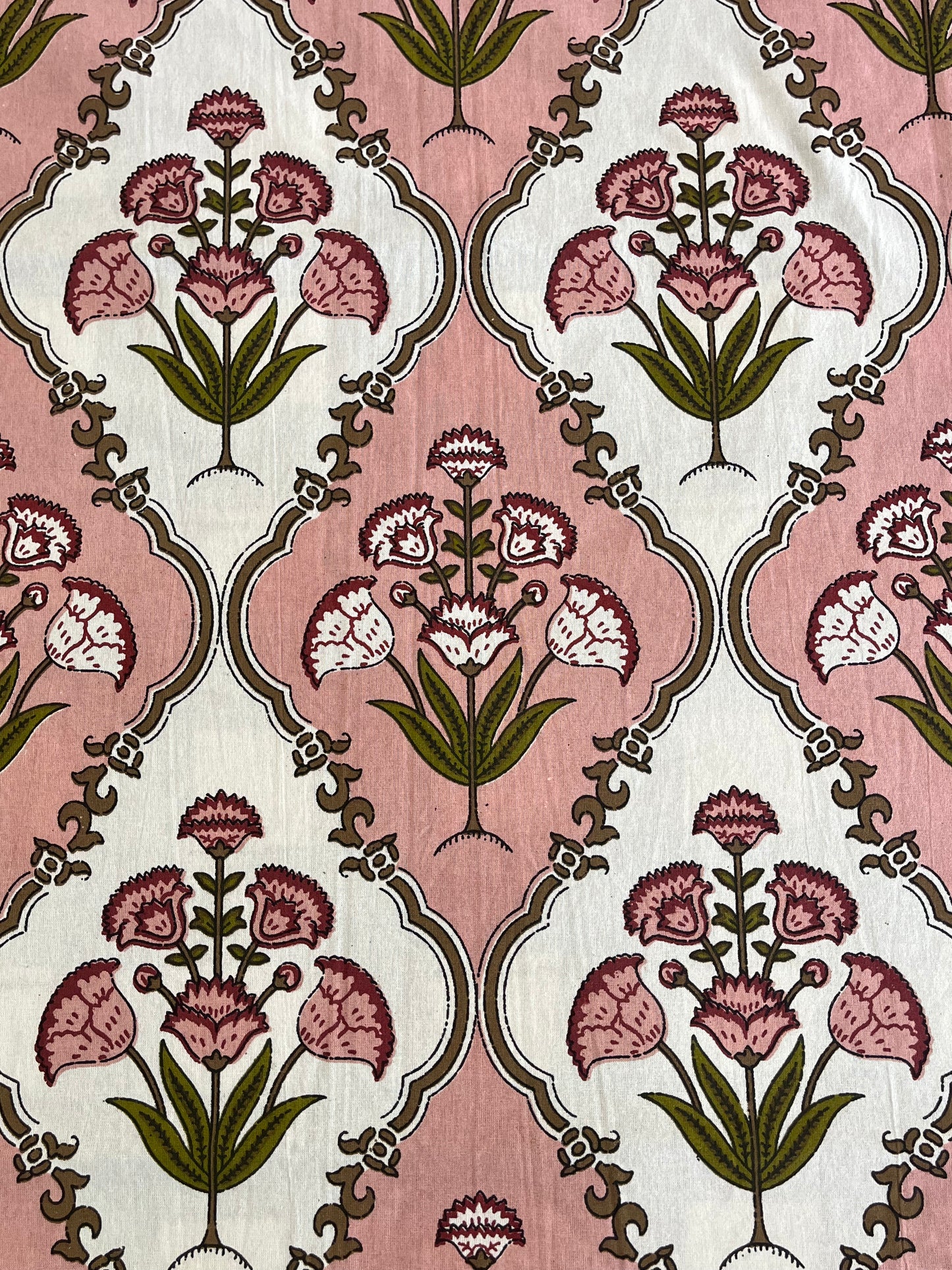 Handblock Peach Floral Double Bedsheet