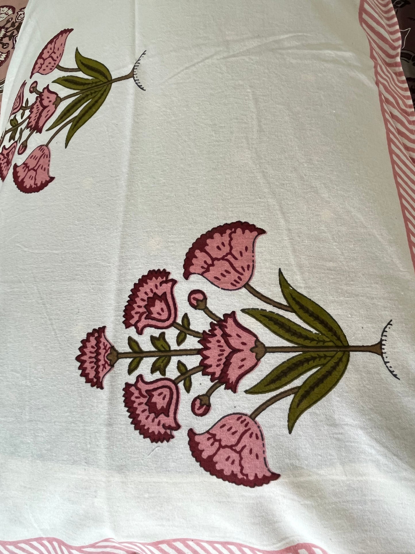 Handblock Peach Floral Double Bedsheet