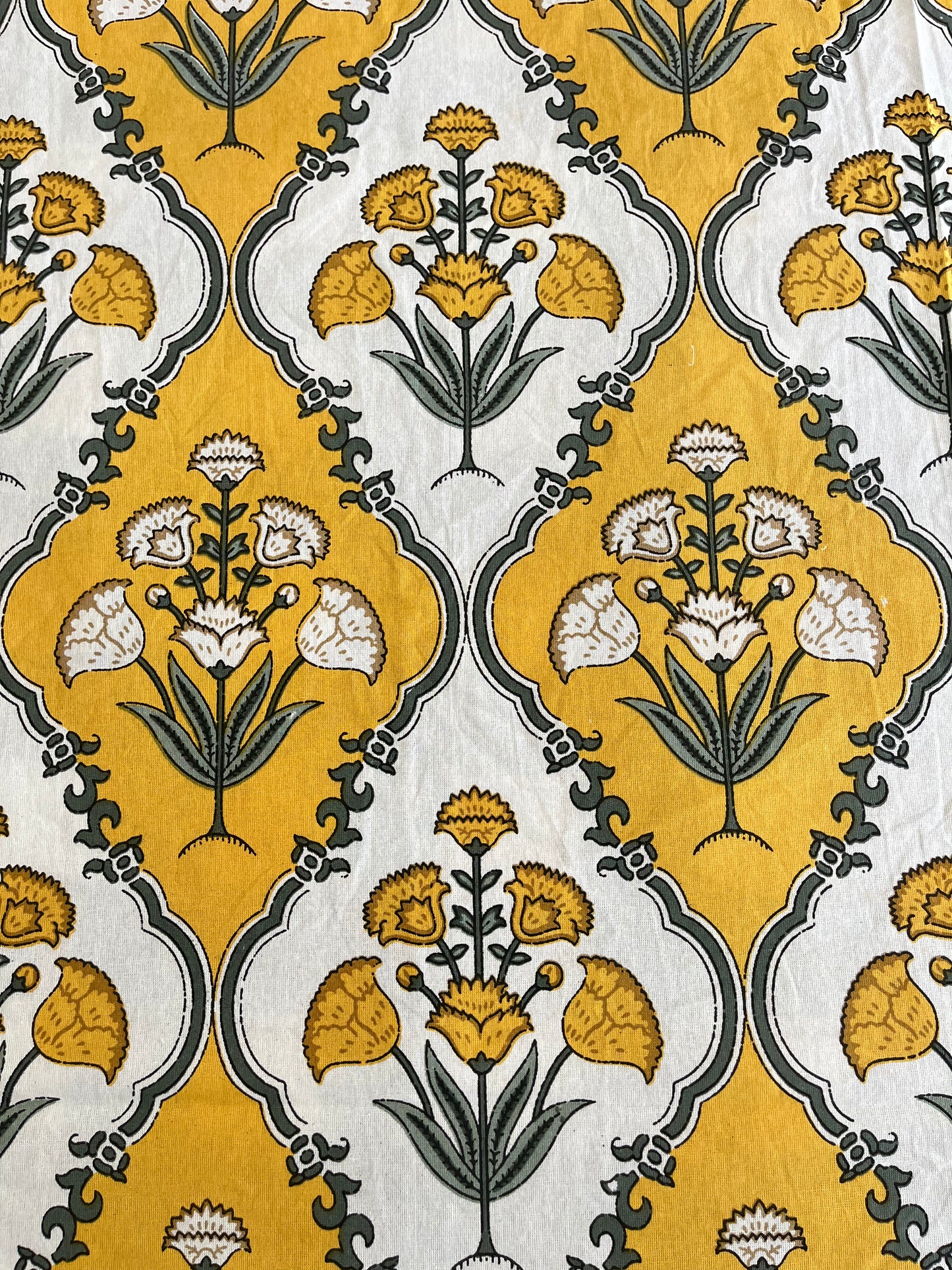 Handblock Yellow and White Patchwork Double Bedsheet