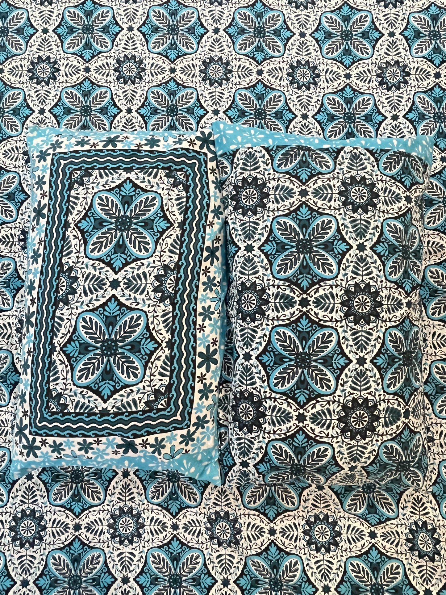 Blue Floral Double Bedsheet with 2 Pillow Cover