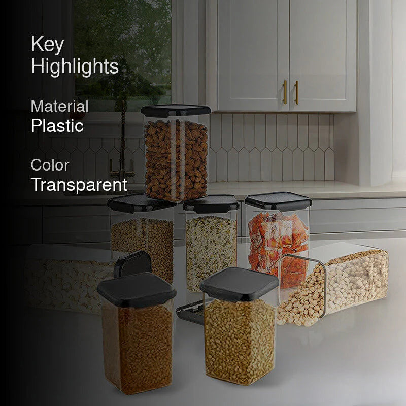 Airtight Kitchen Storage Containers Set – BPA-Free, Freezer Safe, 1100 ml, Black (Pack of 6) for Pantry Organization