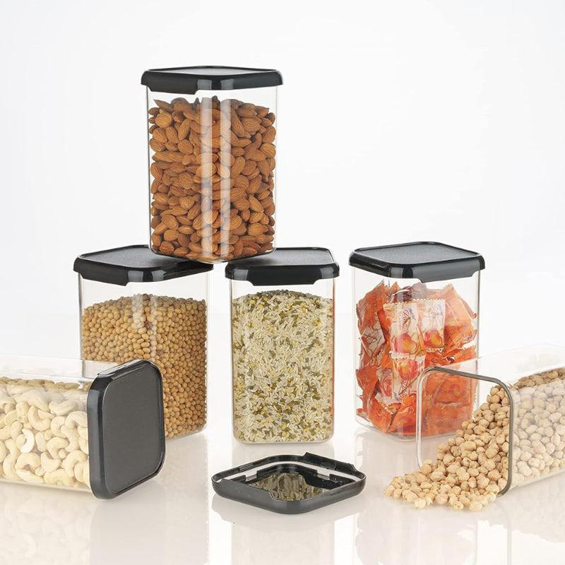 Airtight Kitchen Storage Containers Set – BPA-Free, Freezer Safe, 1100 ml, Black (Pack of 6) for Pantry Organization