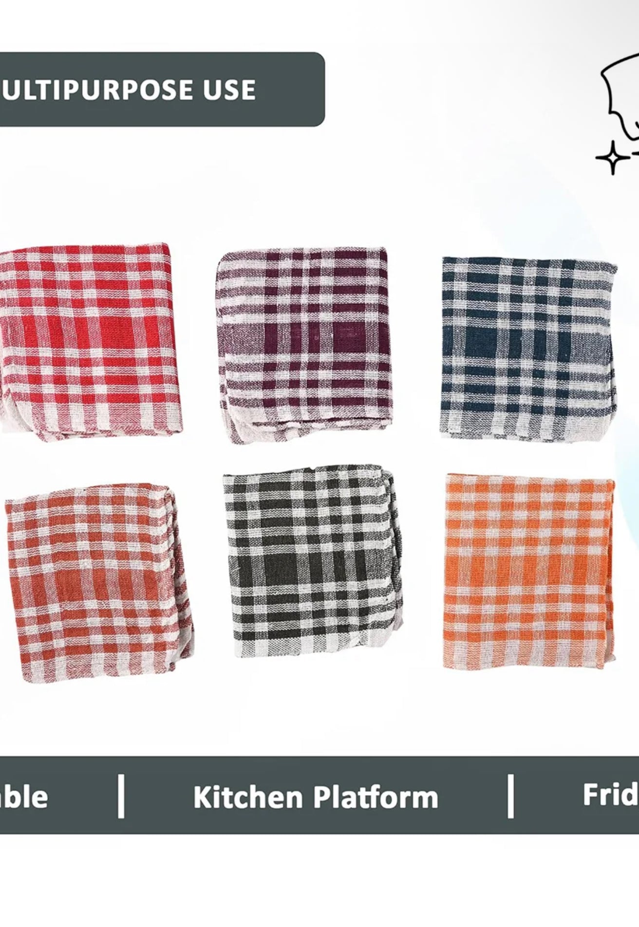 Check Style Kitchen & Cleaning Multipurpose Cloth Set of 12 (Black) – Soft, Durable, and Machine Washable