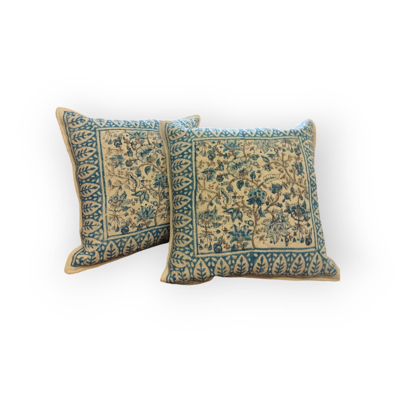 Jute Cushion Cover Set of 2 (Blue and White)