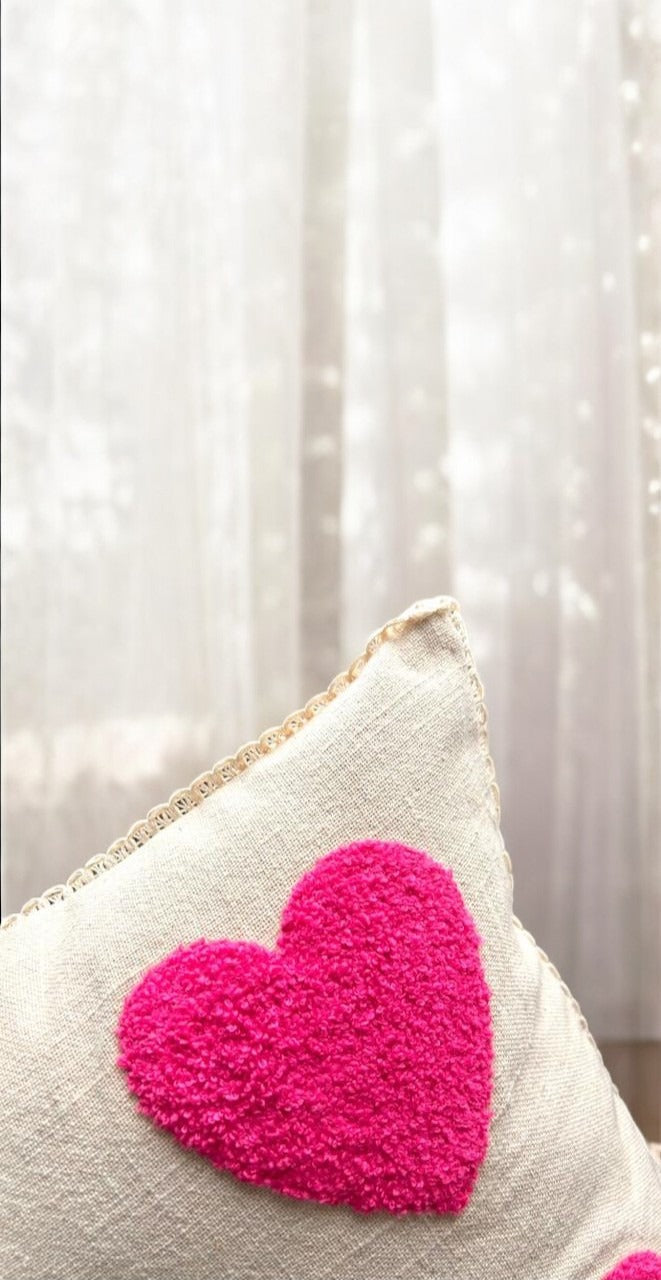 PINK HEART TUFTED CUSHION COVER