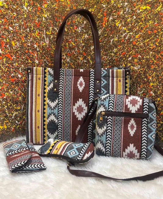 Multicolour Abstract Tote Bag Set