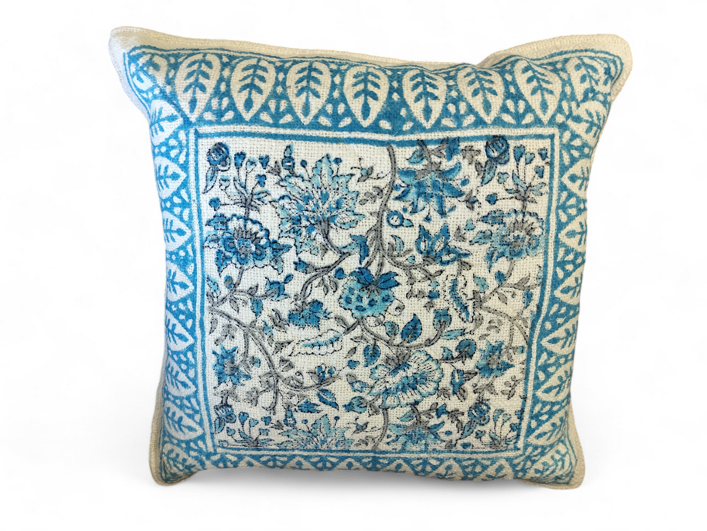 Jute Cushion Cover Set of 2 (Blue and White)