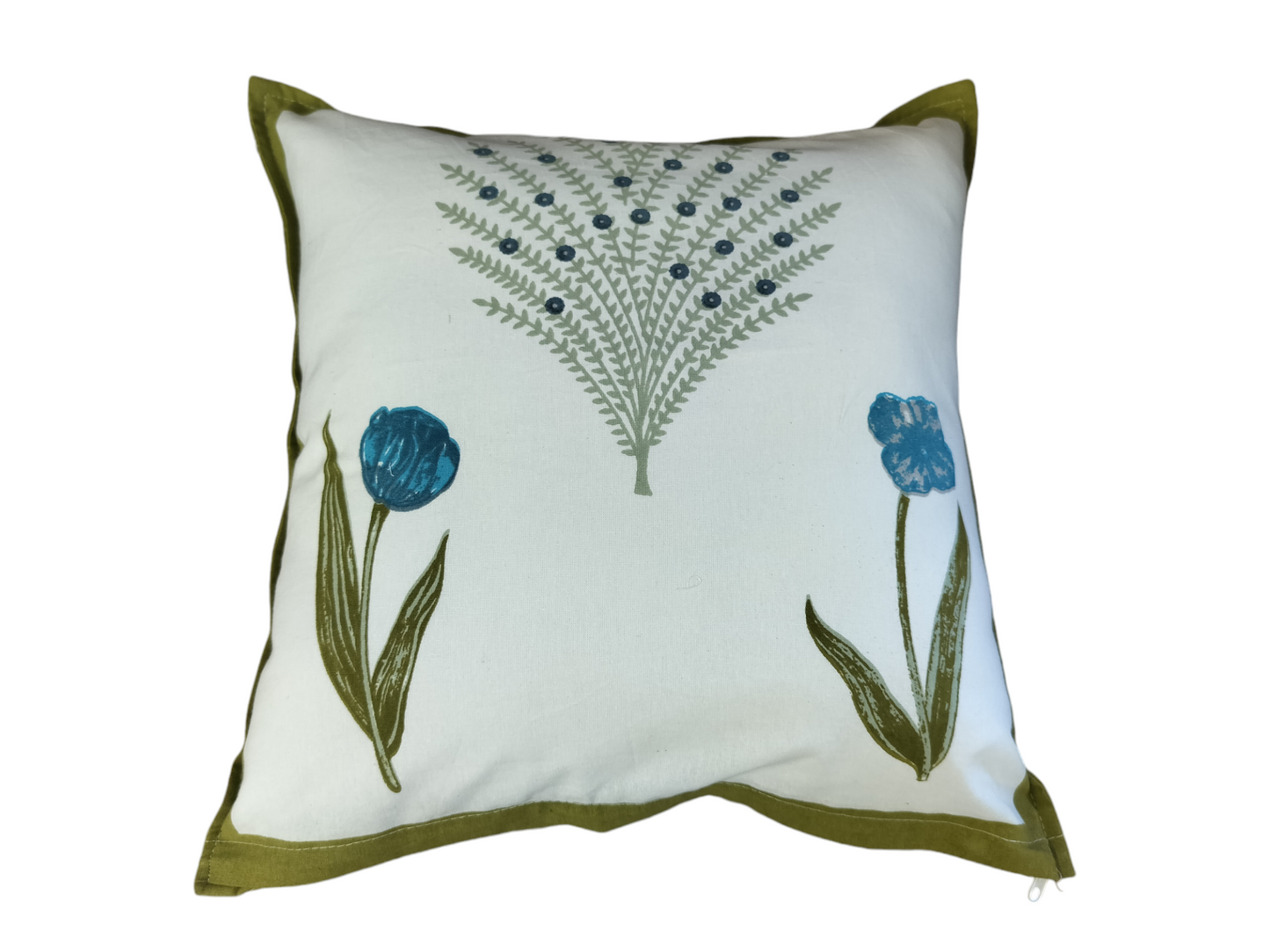 Green and White Quilted Handblock Cushion Covers – Set of 2
