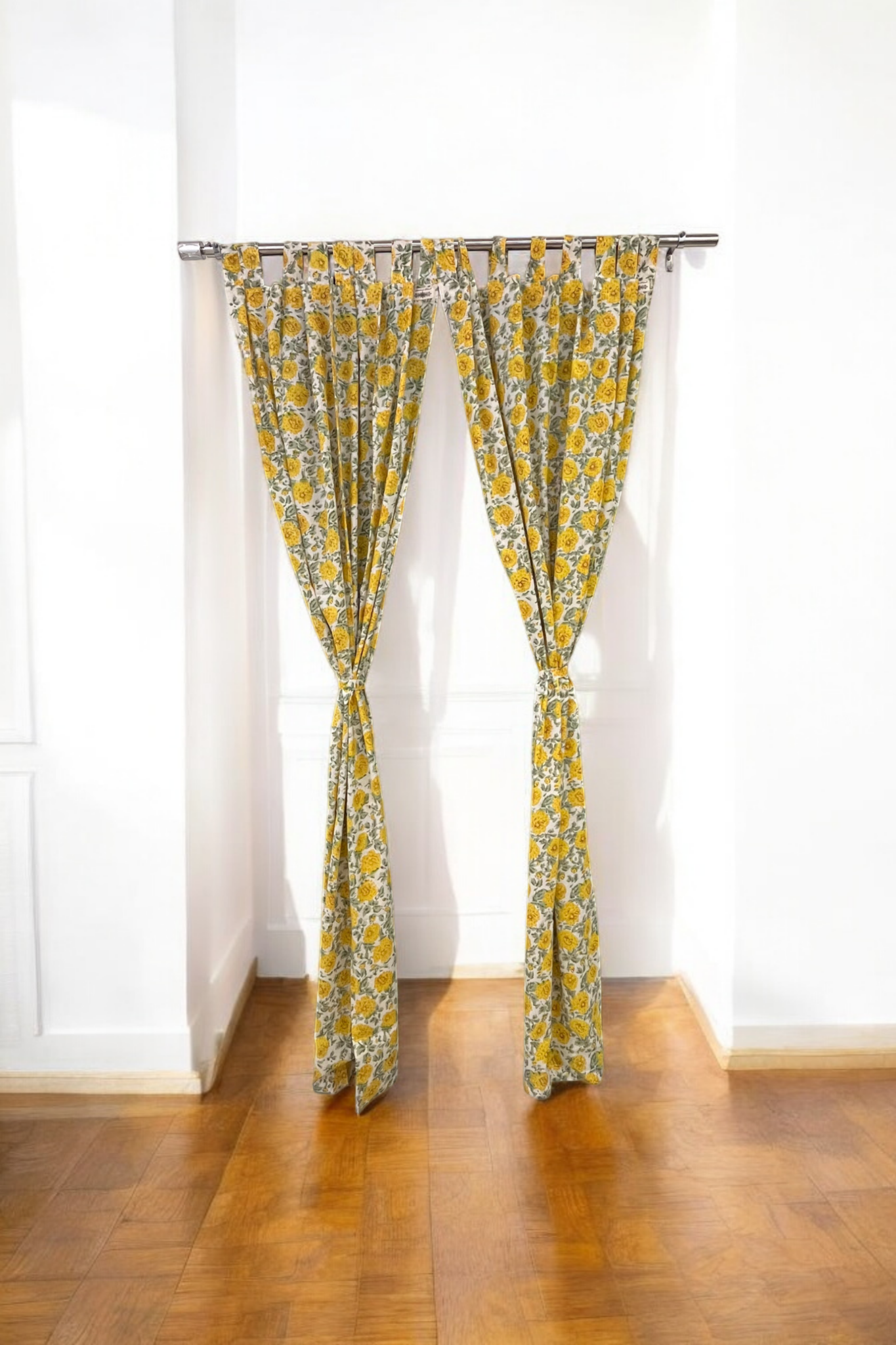 Yellow Floral Handblock Print Curtains