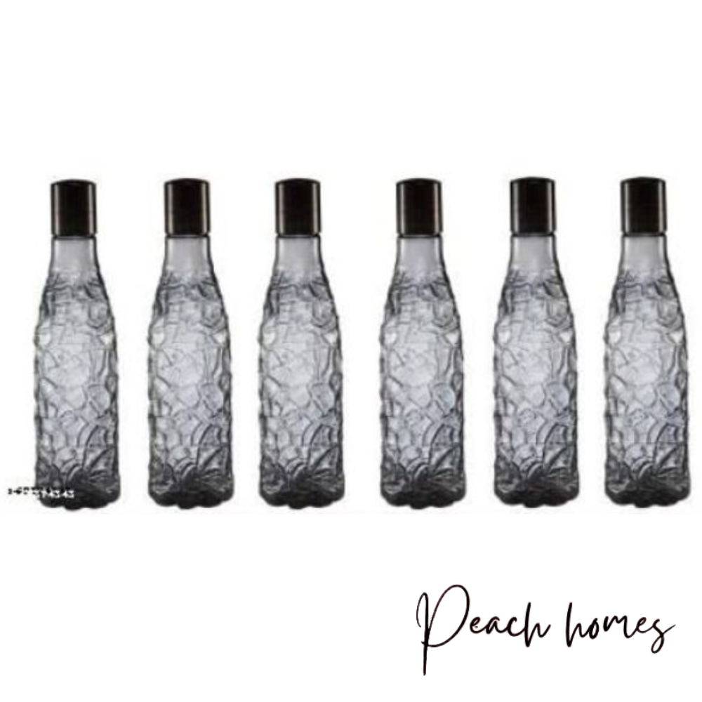 Plastic Transparent Mosaic Black Water Bottle (Set of 6) – Reusable, Airtight, Eco-Friendly Water Storage