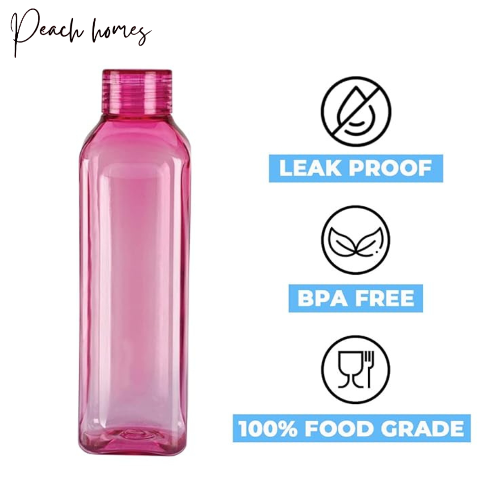 Plastic Transparent Pink Water Bottle (Set of 6) – Reusable, Leak-Proof, Eco-Friendly Hydration Bottles