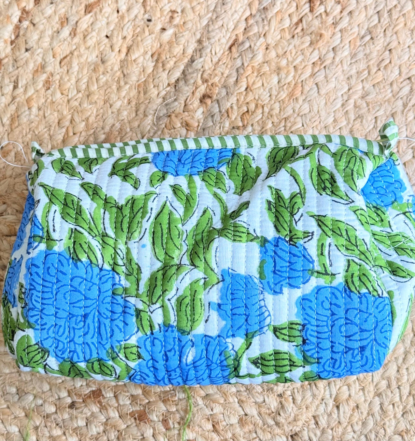 Blue green Floral Handblock Travel Pouch Organizer Set of 3