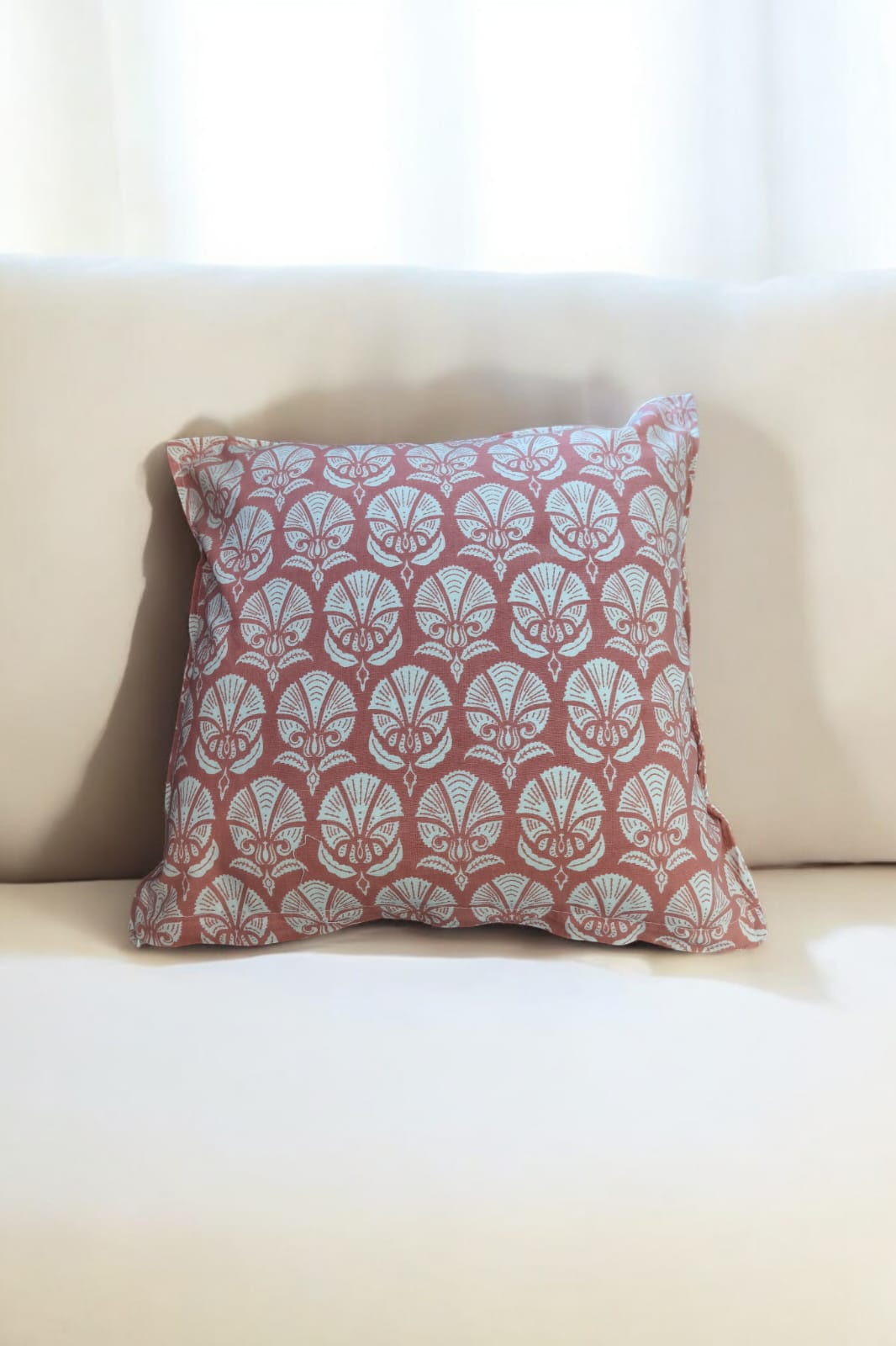 Dark Peach Cotton Printed Cushion Cover (Set of 2)