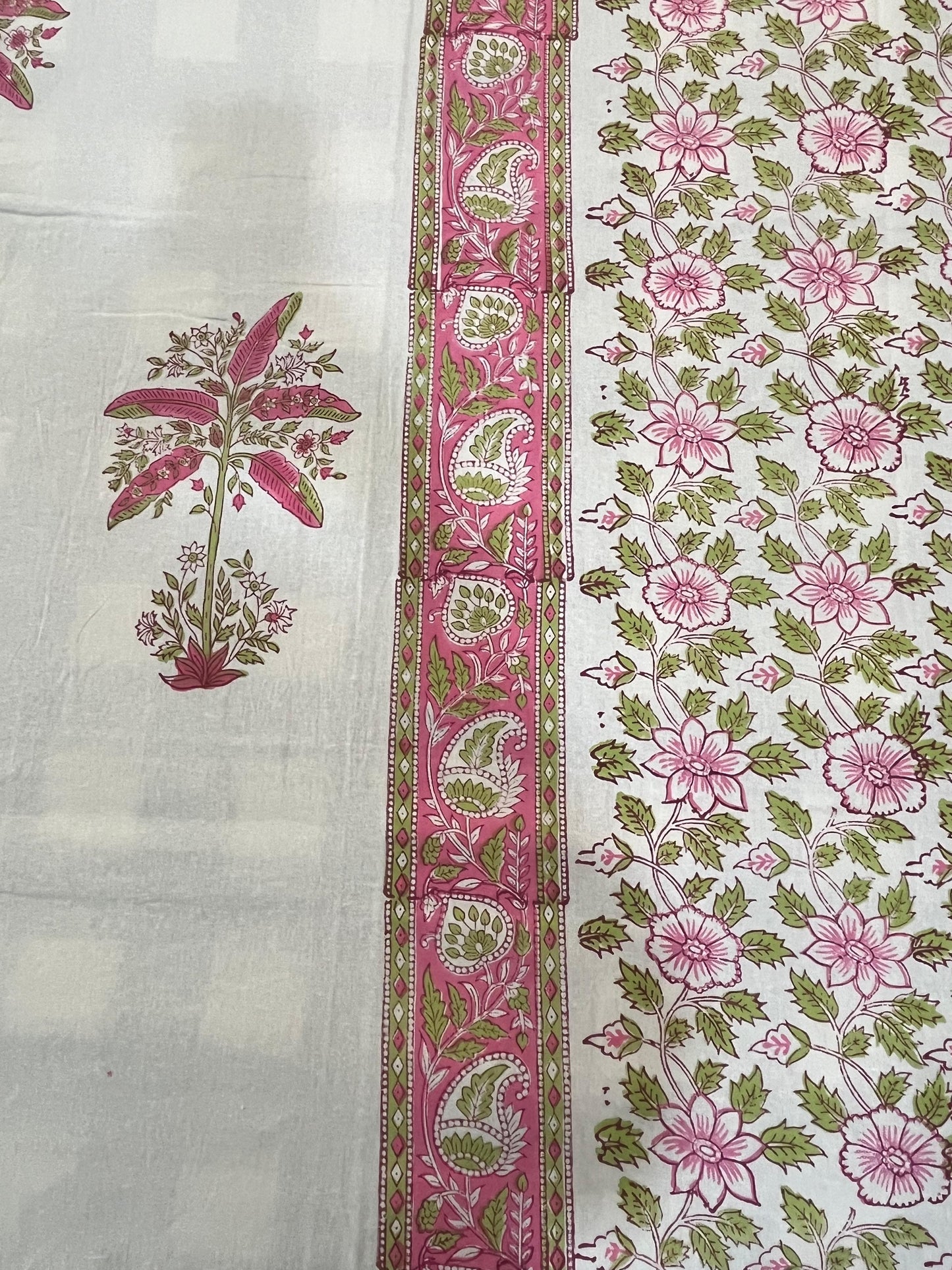 Handblock Pink Floral Printed Double Bedsheet