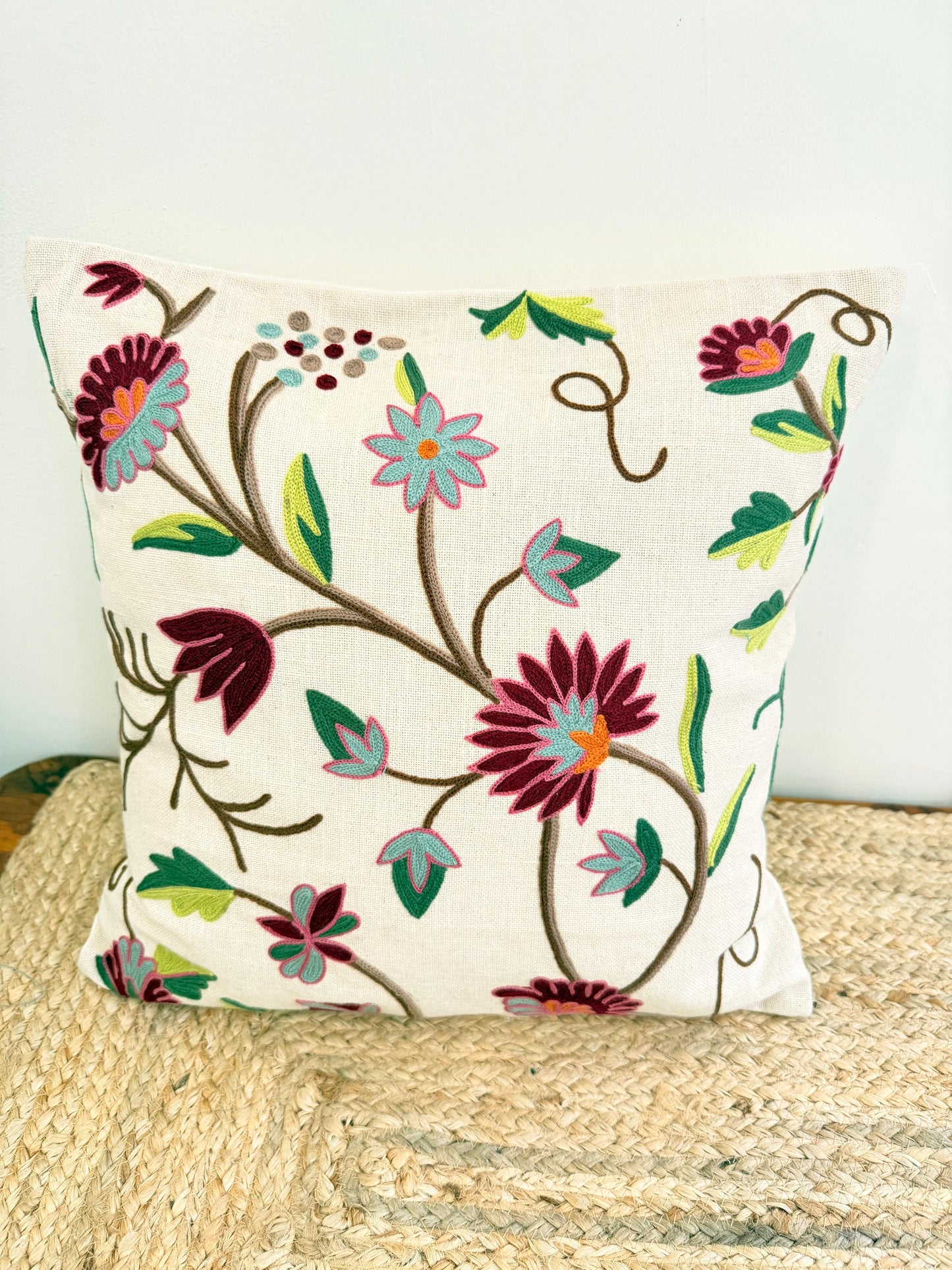 Decorative Multicolor Embroidery Cushion Cover – Vibrant Handcrafted Home Décor Accent