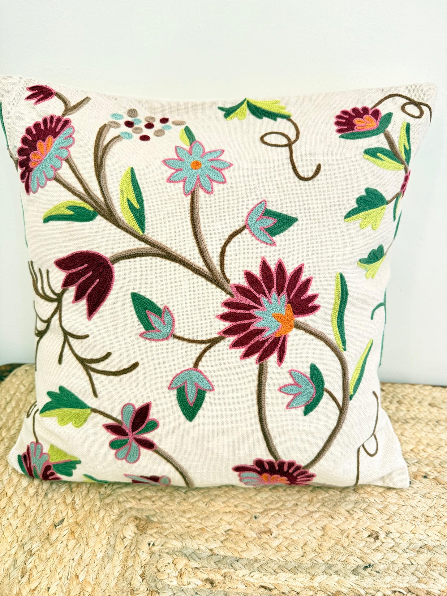 Decorative Multicolor Embroidery Cushion Cover – Vibrant Handcrafted Home Décor Accent