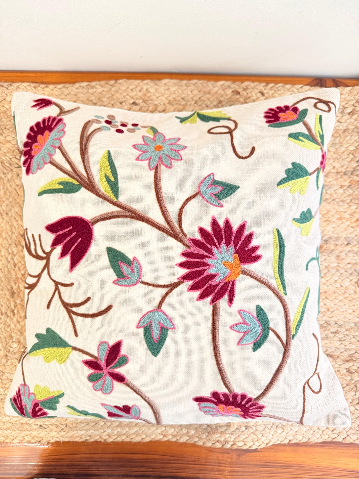 Decorative Multicolor Embroidery Cushion Cover – Vibrant Handcrafted Home Décor Accent