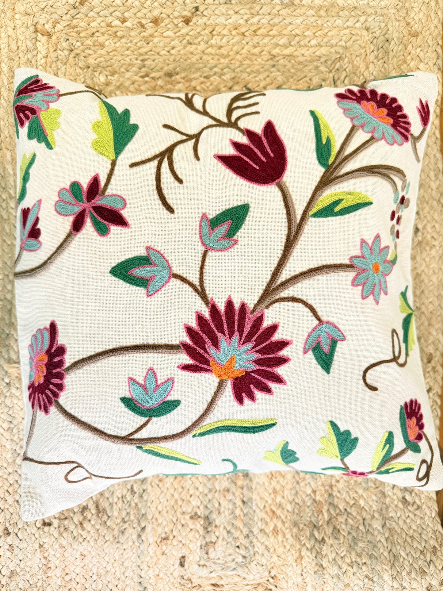 Decorative Multicolor Embroidery Cushion Cover – Vibrant Handcrafted Home Décor Accent