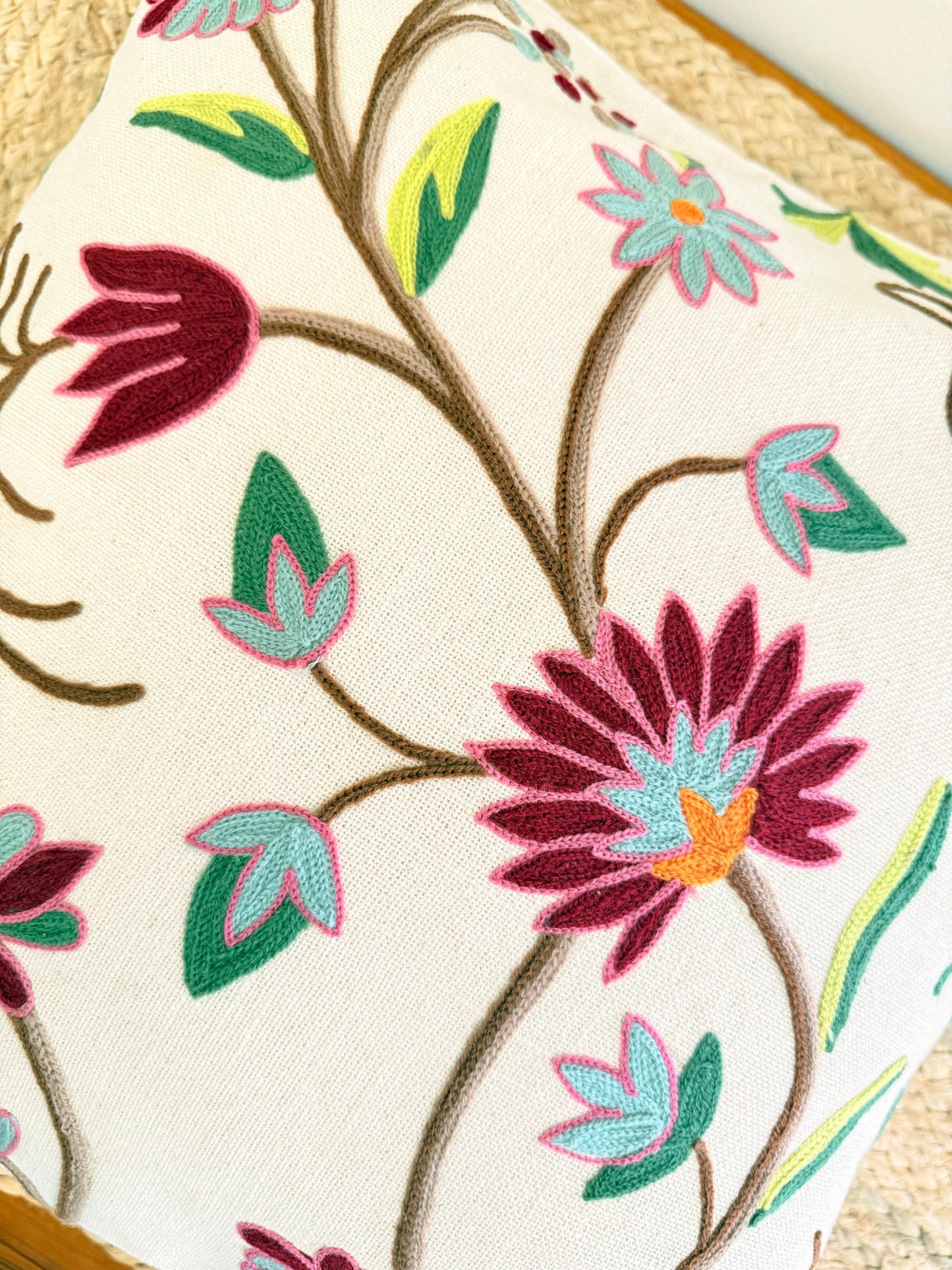 Decorative Multicolor Embroidery Cushion Cover – Vibrant Handcrafted Home Décor Accent