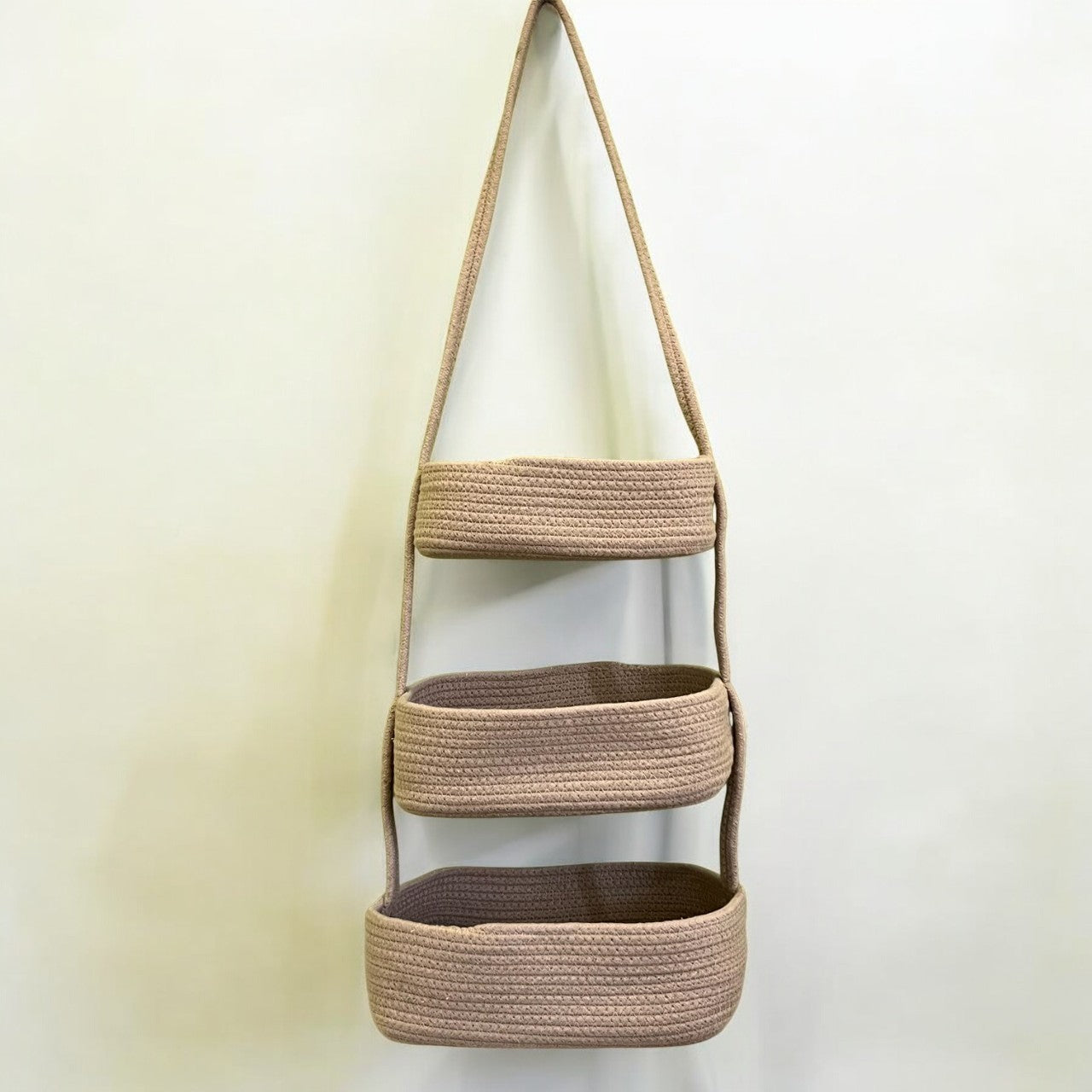 3-Tier Jute Wall Hanging Storage Basket organizer - Beige