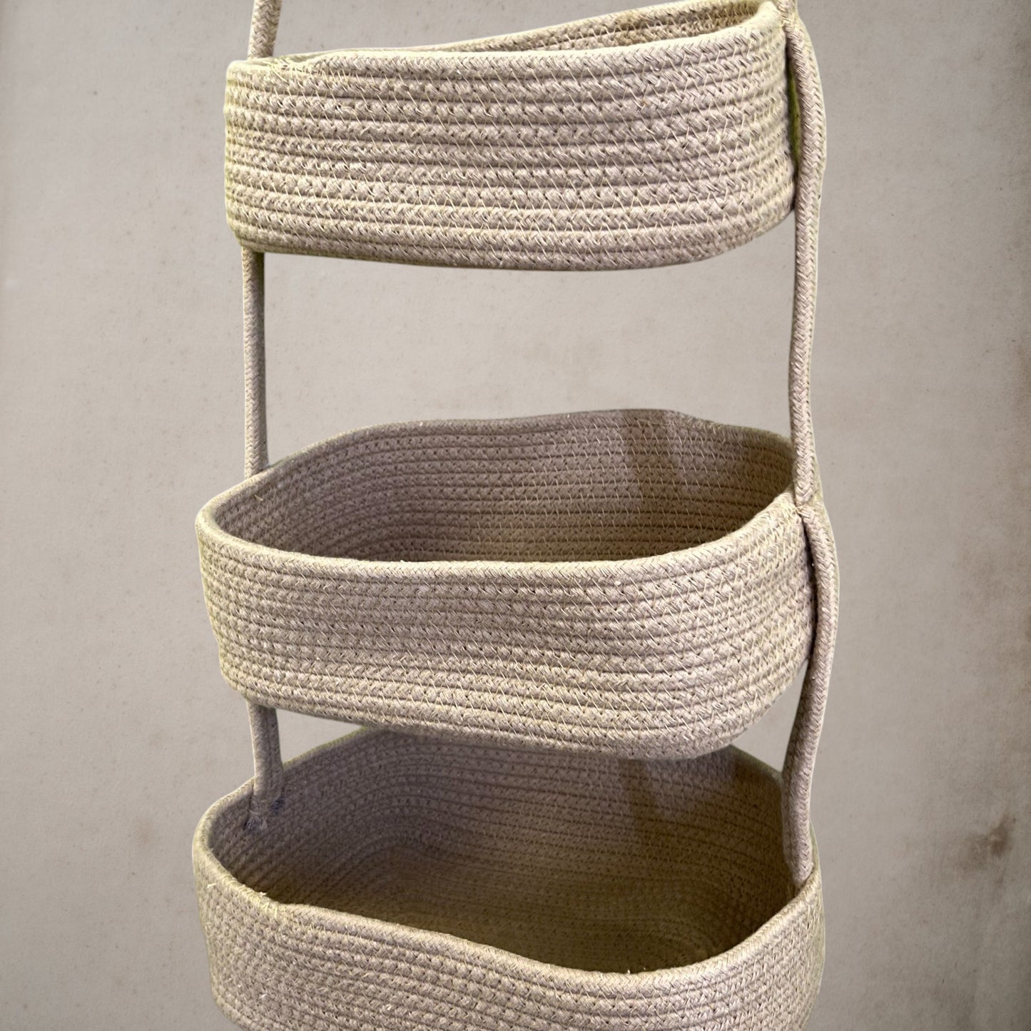 3-Tier Jute Wall Hanging Storage Basket organizer - Beige