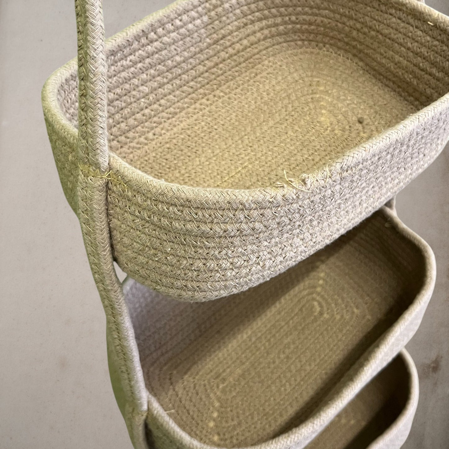 3-Tier Jute Wall Hanging Storage Basket organizer - Beige