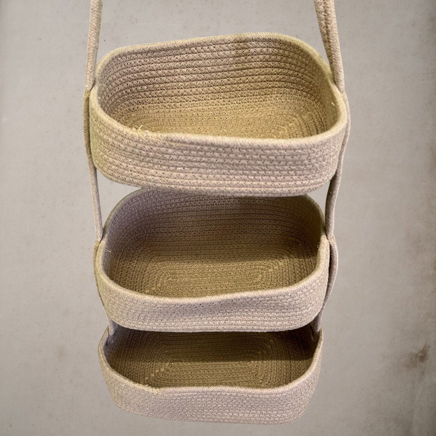 3-Tier Jute Wall Hanging Storage Basket organizer - Beige
