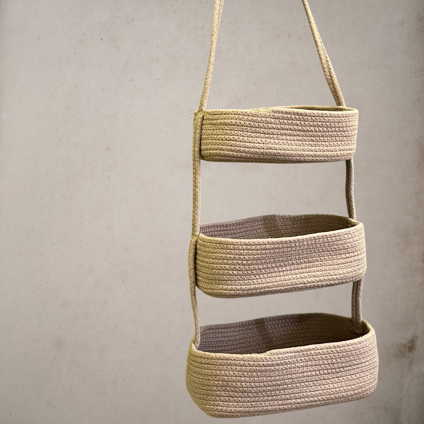 3-Tier Jute Wall Hanging Storage Basket organizer - Beige