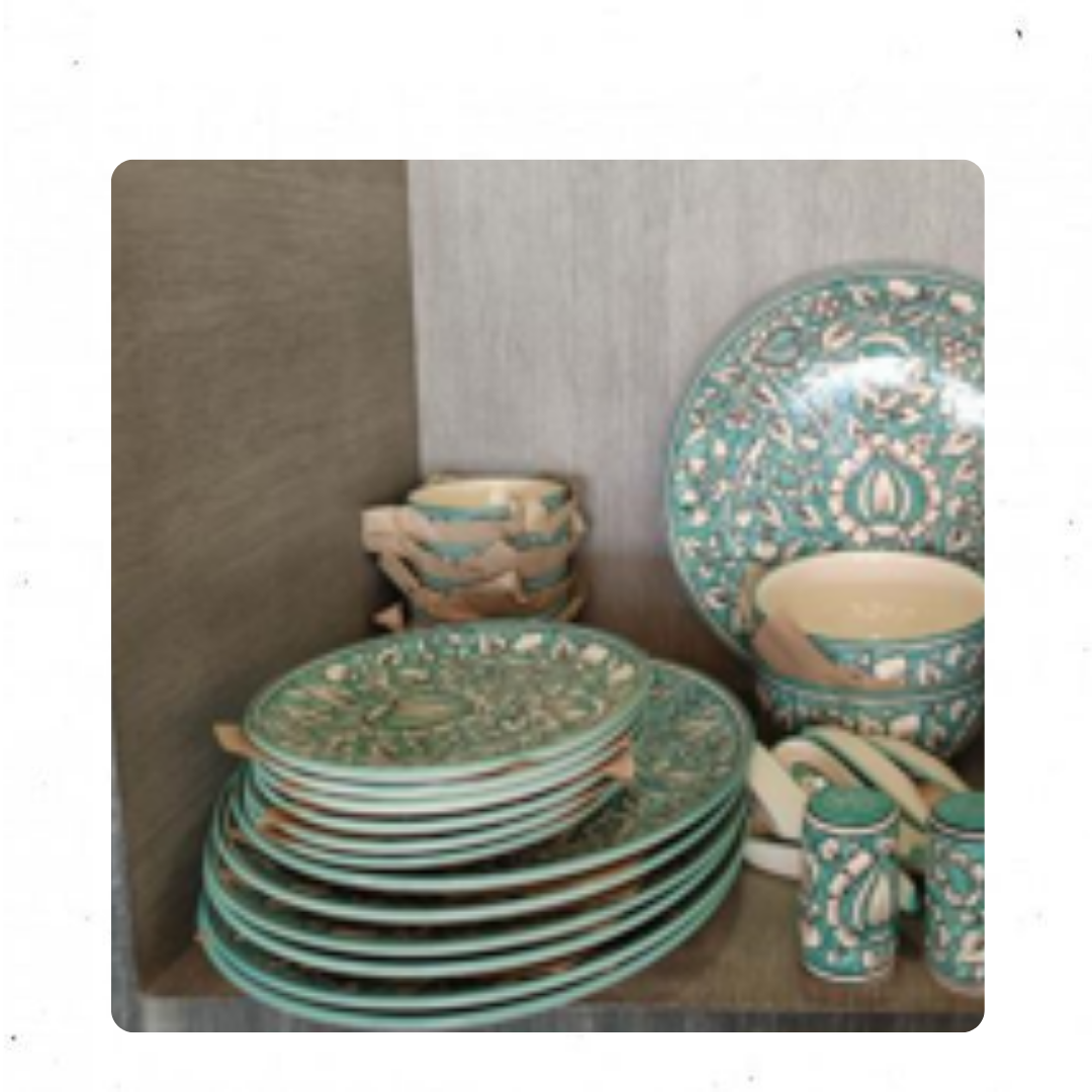 Green Mughal Quarter Plates (Set of 6)