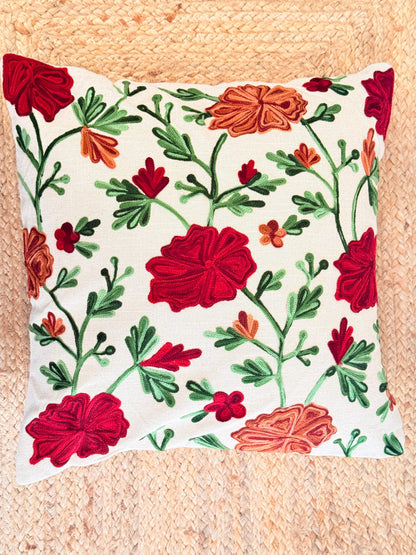 Multicolored Kashmiri Embroidery Cushion Cover – Elegant Handcrafted Throw Pillow Cover