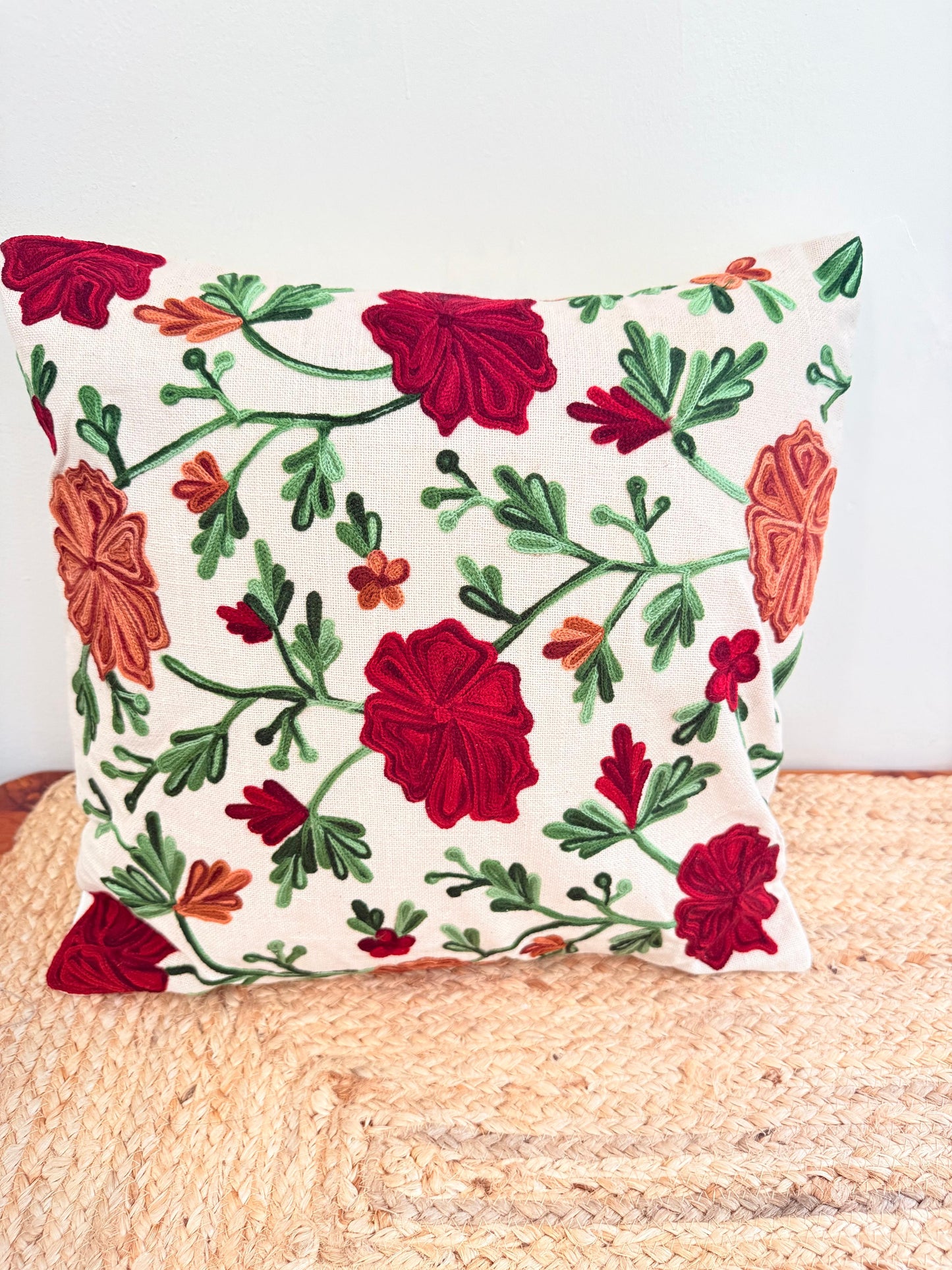 Multicolored Kashmiri Embroidery Cushion Cover – Elegant Handcrafted Throw Pillow Cover
