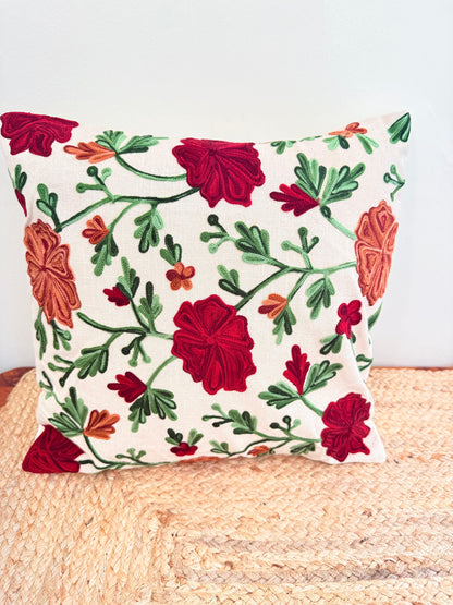 Multicolored Kashmiri Embroidery Cushion Cover – Elegant Handcrafted Throw Pillow Cover