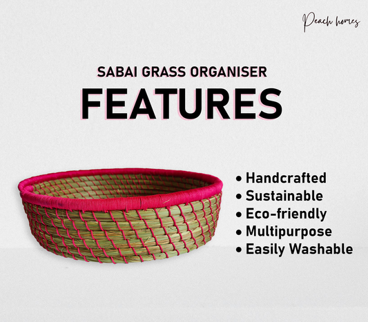 Small Pink Hand-Crafted Sabai Grass Jute Organiser