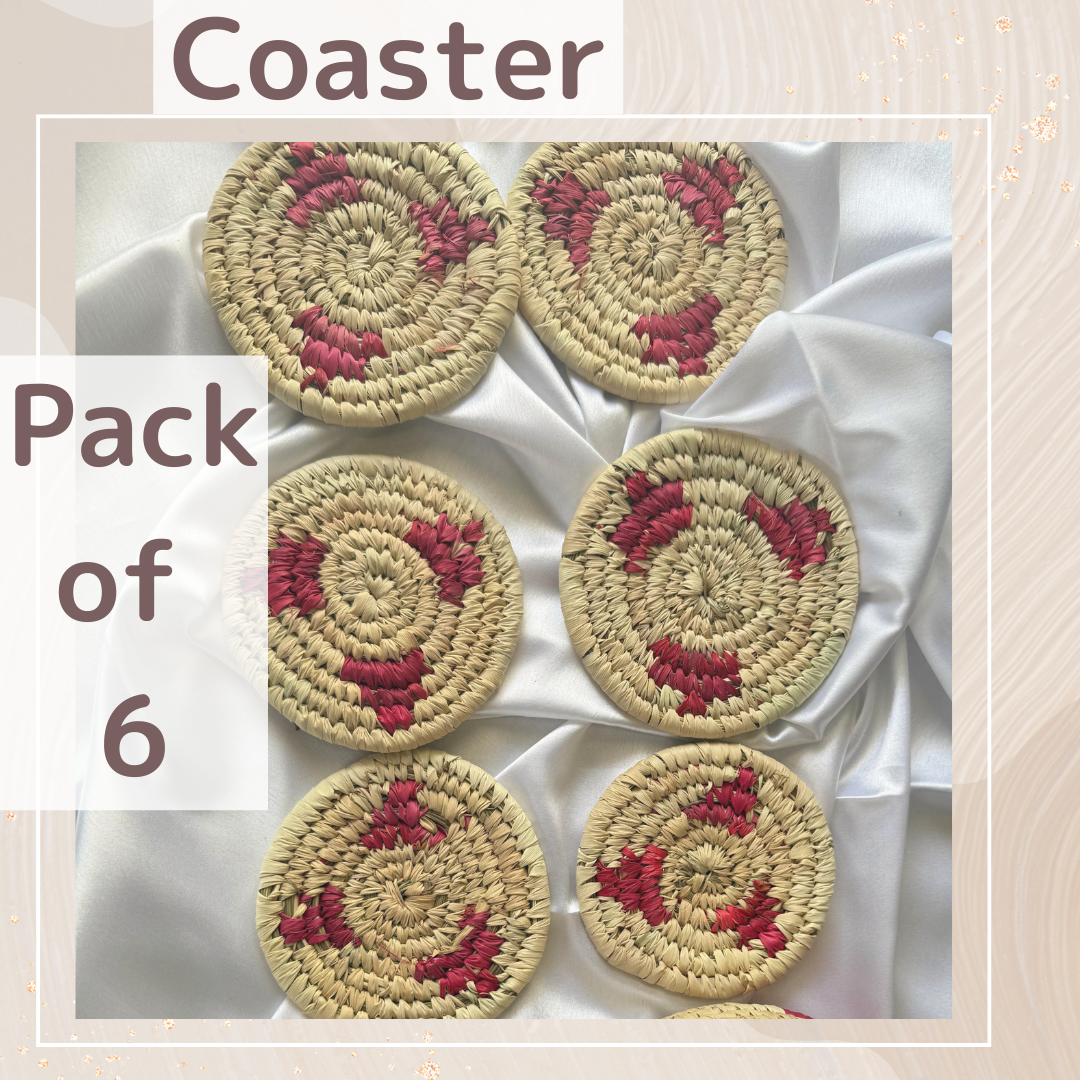 Magenta Handcrafted Jute Coasters With Sabai Grass Basket (SET OF 6 COASTERS + 1 BASKET)