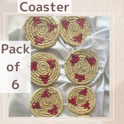 Magenta Handcrafted Jute Coasters With Sabai Grass Basket (SET OF 6 COASTERS + 1 BASKET)
