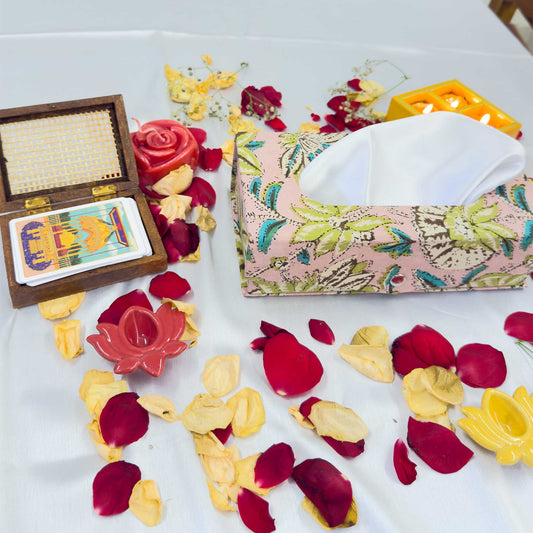 Pink Floral Handblock Tissue Box