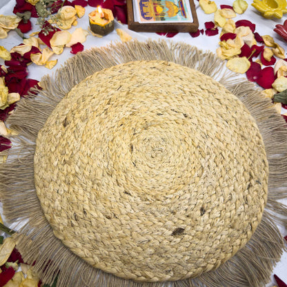 Fringe Pattern Jute Circular Border Dining Table Placemat (Pack of 2) – Eco-Friendly and Stylish