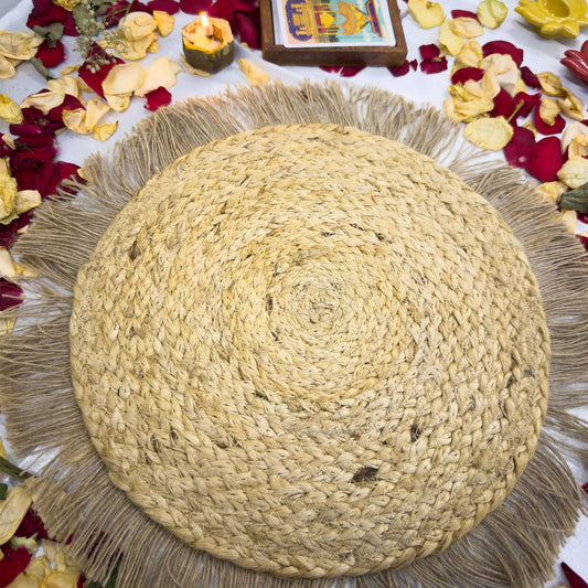 Fringe Pattern Jute Circular Border Dining Table Placemat (Pack of 2) – Eco-Friendly and Stylish