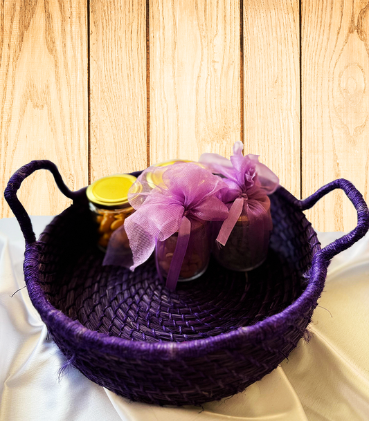 Solid Purple Handcrafted Sabai Grass Organiser with Handle