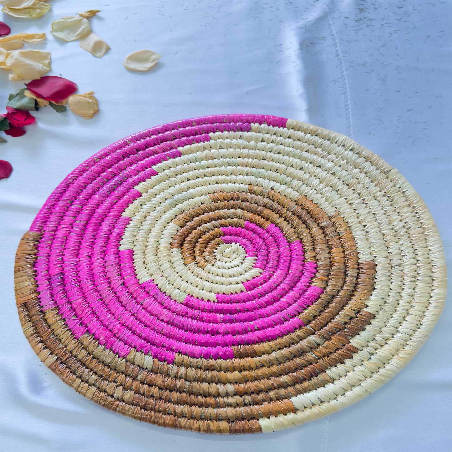 Pink Sabai Grass Table Placemat – 13" Diameter Handmade Eco-Friendly Dining Table Décor (1 Unit)