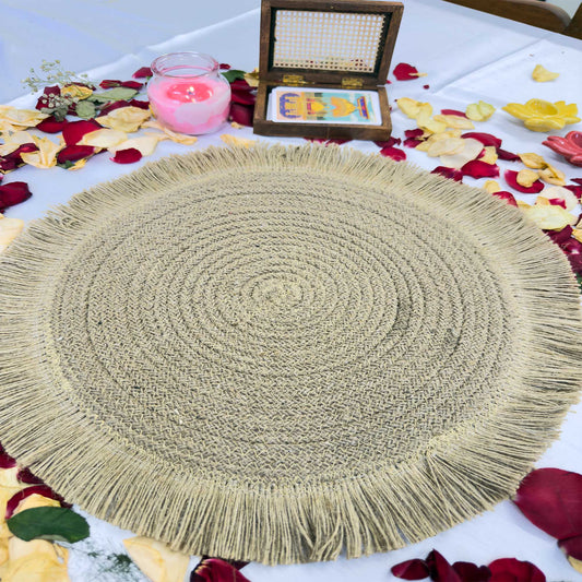 Fringe Rope Pattern Jute Circular Border Dining Table Placemat (Pack of 2) – Eco-Friendly and Stylish