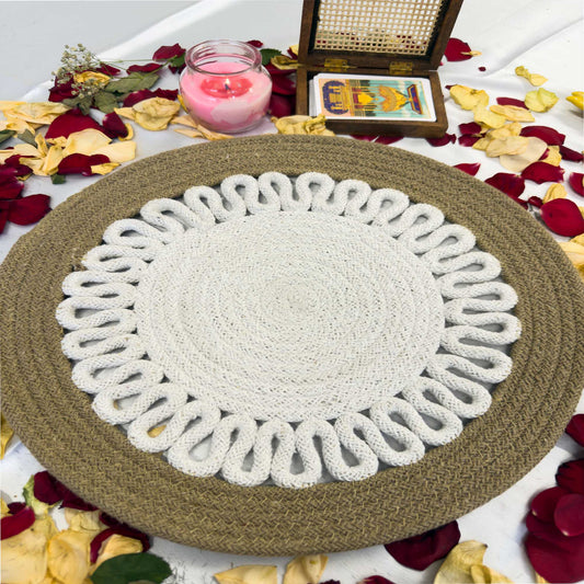 White Centered Flower Jute Table Placemat (Pack of 2) – Eco-Friendly and Stylish