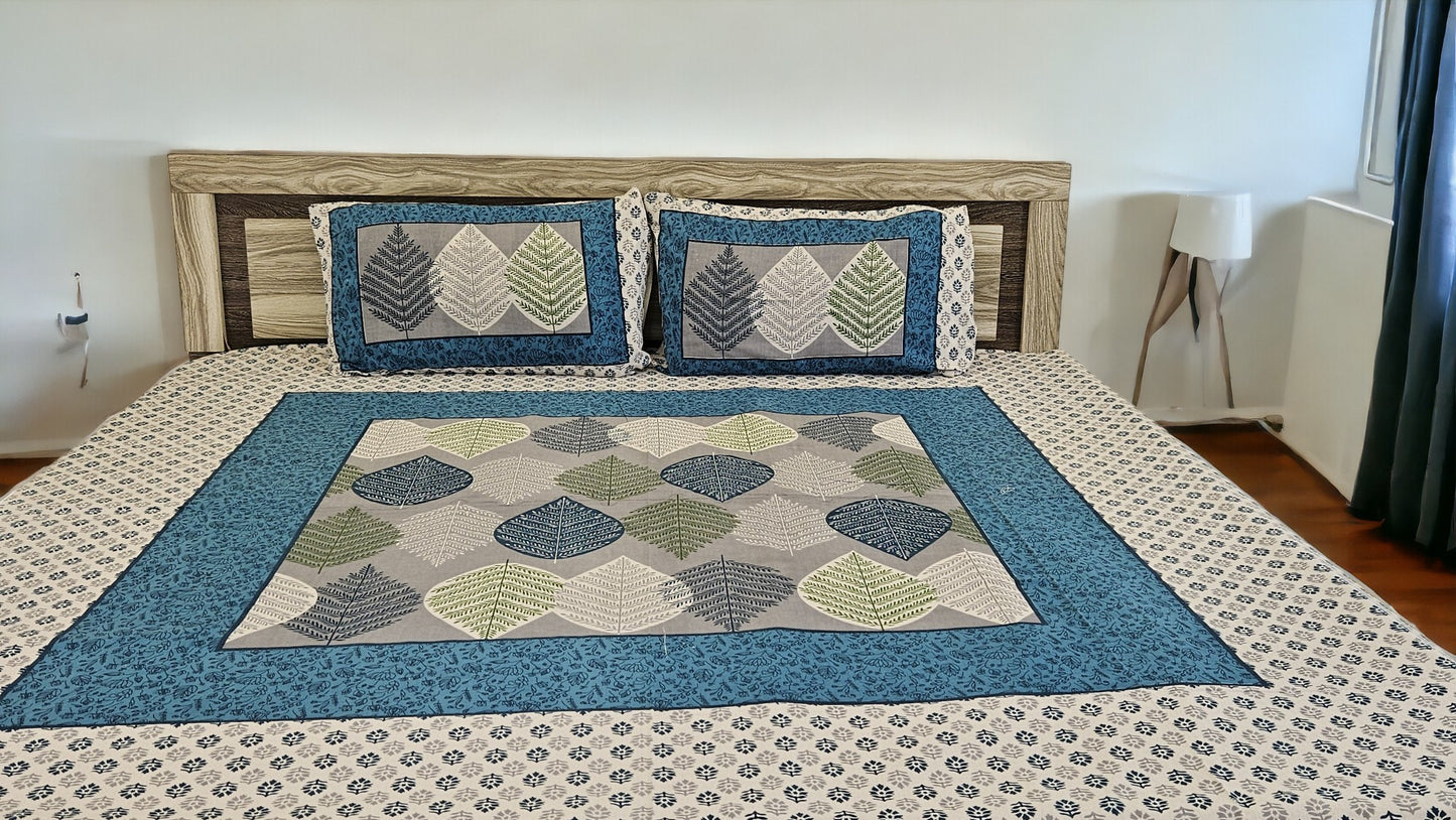 Leaf Design Double Bedsheet with 2 Pillow Cover