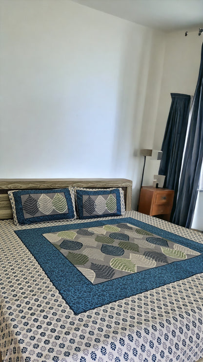 Leaf Design Double Bedsheet with 2 Pillow Cover