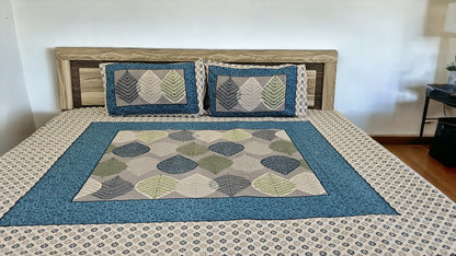 Leaf Design Double Bedsheet with 2 Pillow Cover